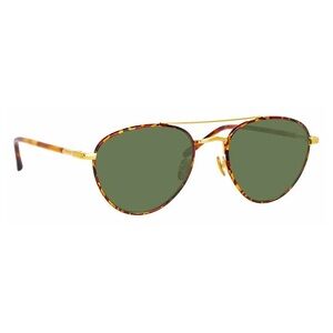 Linda Farrow Tortoise Yellow Gold Sunglasses with Green Lenses